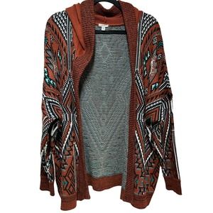 Urban Oufitters Ecote Women's Arianna Tribal Print Hooded Oversized Cardigan